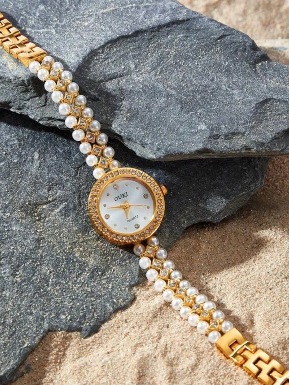 Gold and Pearl Bracelet Watch